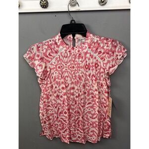 Nanette Lepore Blouse Top Womens XS Pleated Flutter Sleeve Almond‎ Blossom NEW